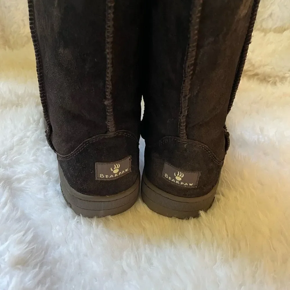 BearPaw dark brown leather side boots with sheep skin / wool fur lining …